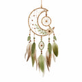 Attrape-rêves mural 30 x 80 cm en corde et plumes vert beige style bohème