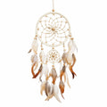 Attrape-rêves 30 x 80 cm en corde beige avec plumes style bohème à suspendre