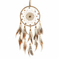 Attrape-rêves 25 x 60 cm en fibres naturelles beige marron avec plumes style bohème mural