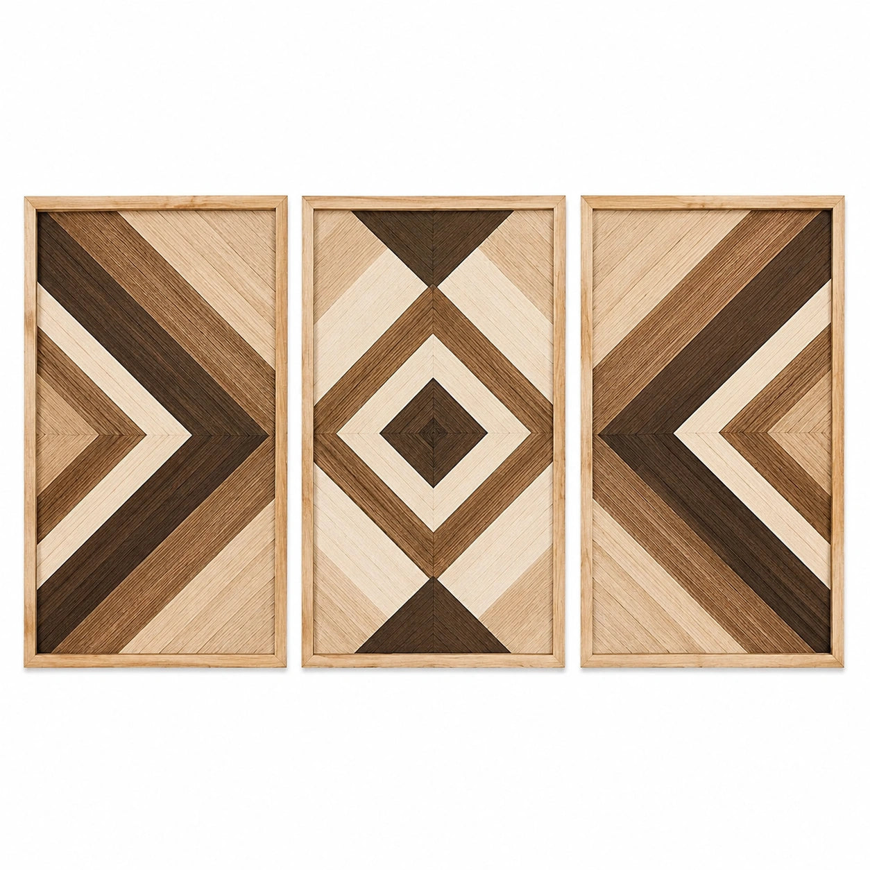 Lot de 3 tableaux muraux 40 x 80 cm en bois beige marron motif géométrique