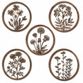 Décoration murale lot de 5 cercles floraux en bois marron diamètre 30 cm style botanique