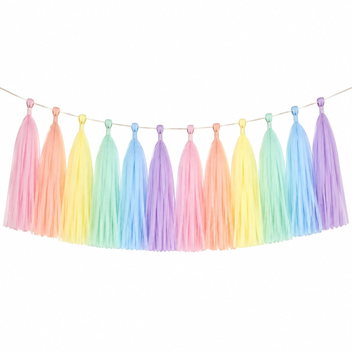 Guirlande de 12 pompons 250 cm en papier de soie multicolore - Décoration suspendue pastel