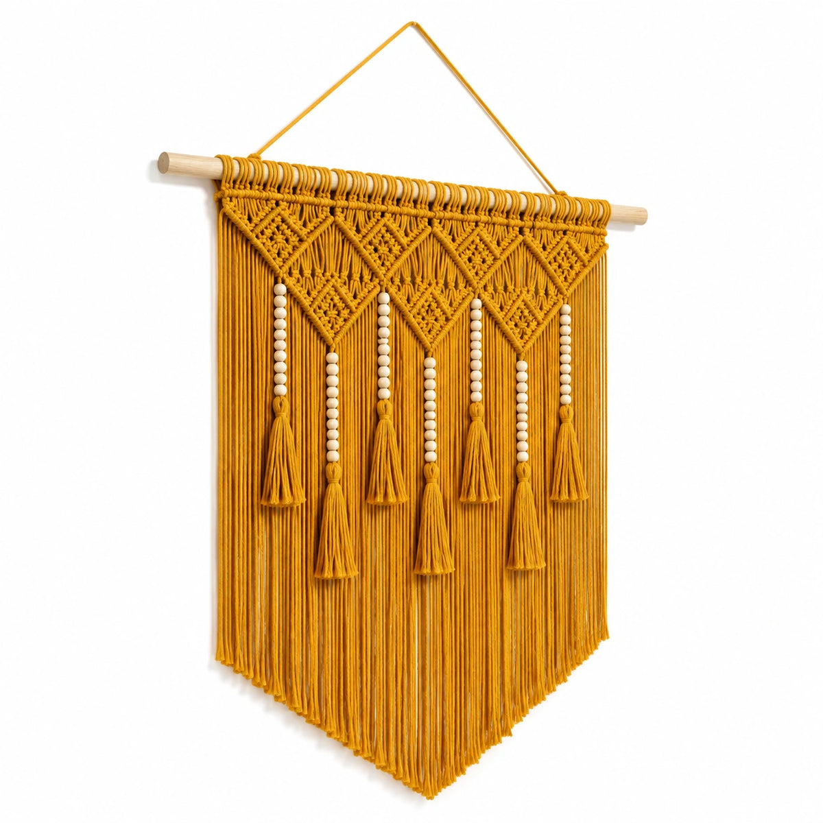 Tenture murale 50 x 85 cm en coton jaune style macramé décorative