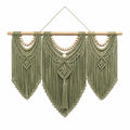 Tenture murale en macramé 110 x 100 cm vert sauge avec franges style bohème