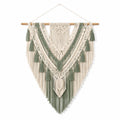 Tapisserie murale macramé 60 x 90 cm en corde textile vert sauge et écru style bohème
