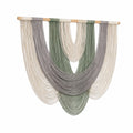 Tenture murale 100 x 95 cm en coton et bois vert sauge écru gris style bohème