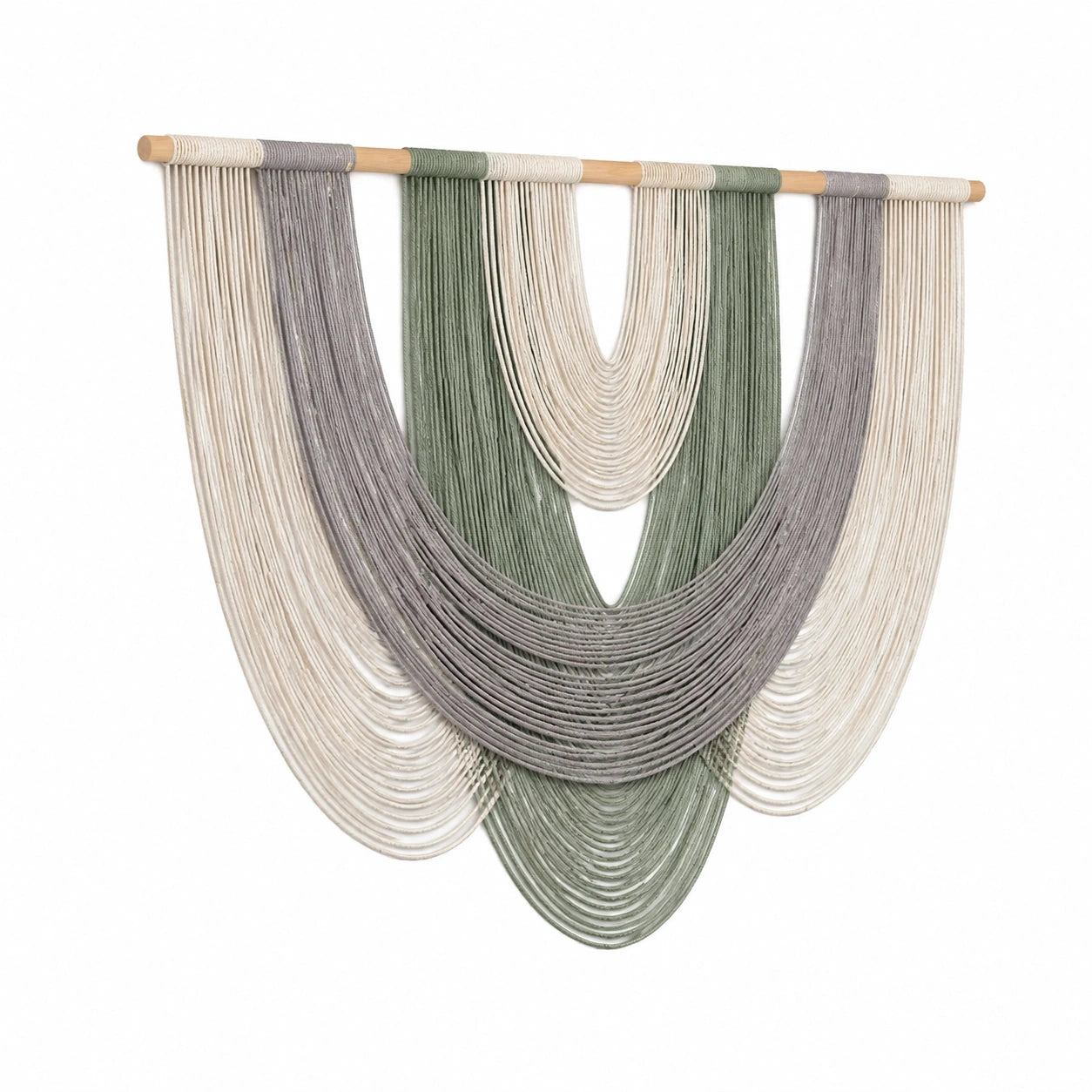 Tenture murale 100 x 95 cm en coton et bois vert sauge écru gris style bohème