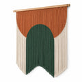 Tenture murale 60 x 90 cm en corde tressée terracotta vert et écru style bohème