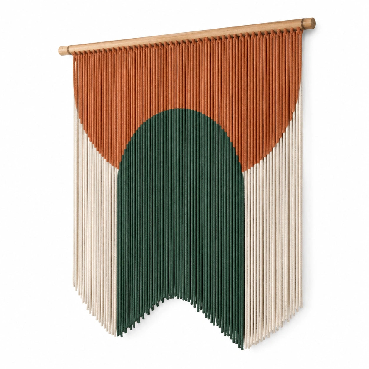 Tenture murale 60 x 90 cm en corde tressée terracotta vert et écru style bohème