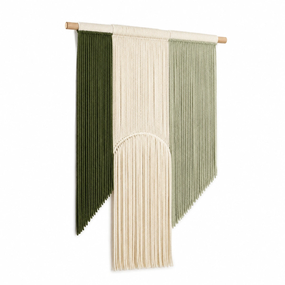 Tenture murale 50 x 90 cm en coton vert écru avec tringle en bois style bohème