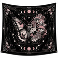 Tenture murale 150 x 150 cm en polyester noir rose motif crâne papillon et champignons style gothique
