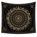 Tapisserie murale 150 x 150 cm en polyester noir et doré motif mandala décoratif