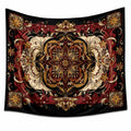 Tapisserie murale 150 x 150 cm en tissu synthétique noir rouge et beige à motif floral décoratif