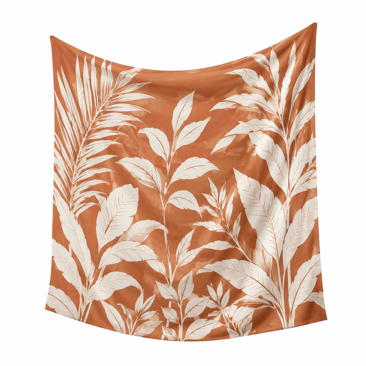 Tenture murale 150 cm x 130 cm en polyester terracotta et blanc à feuillage tropical