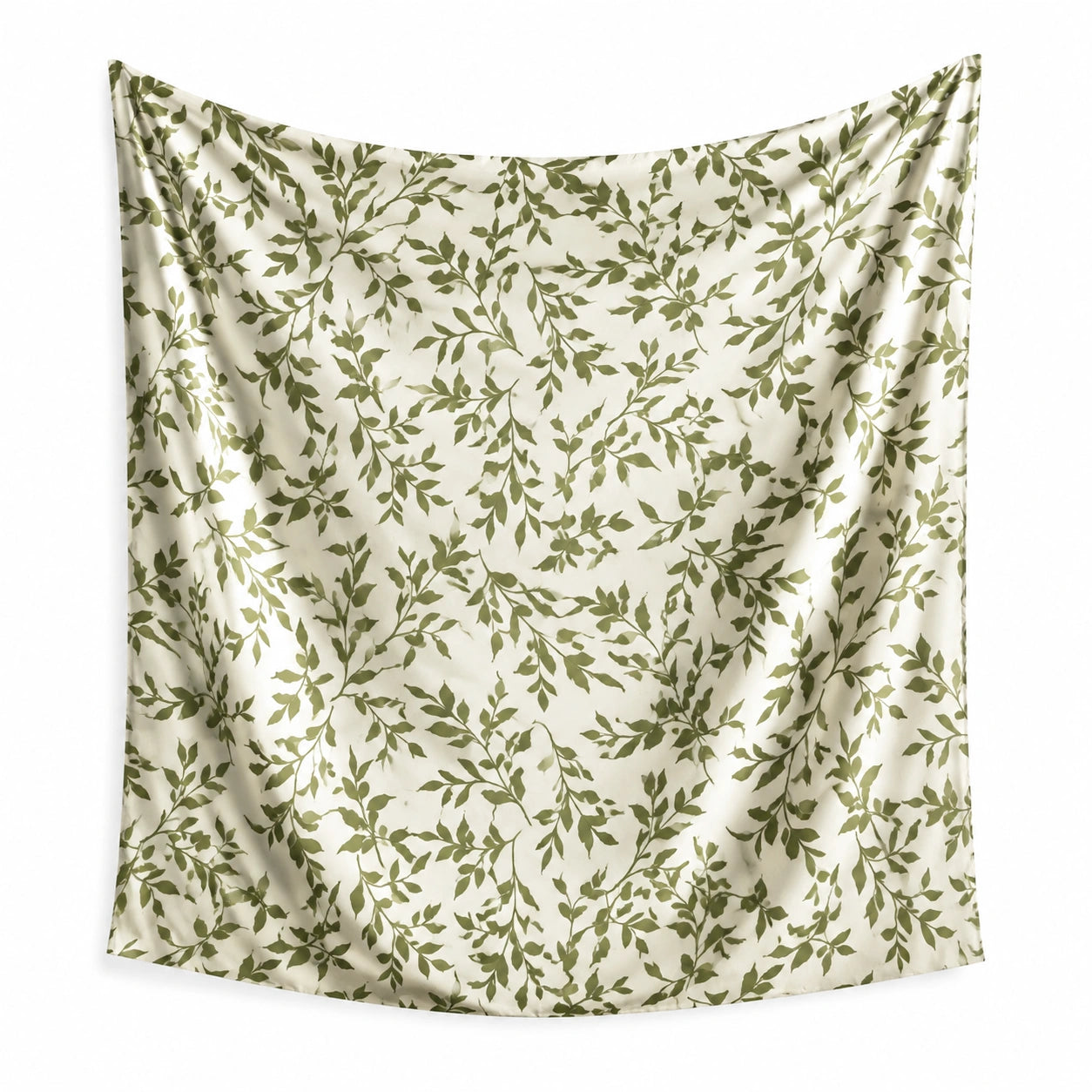 Tenture murale 150 x 130 cm en polyester blanc et vert motif feuillage décoration bohème